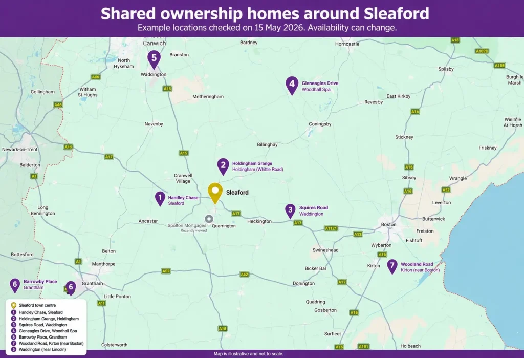 Map of shared ownership homes near Sleaford, Lincoln, Boston and Grantham